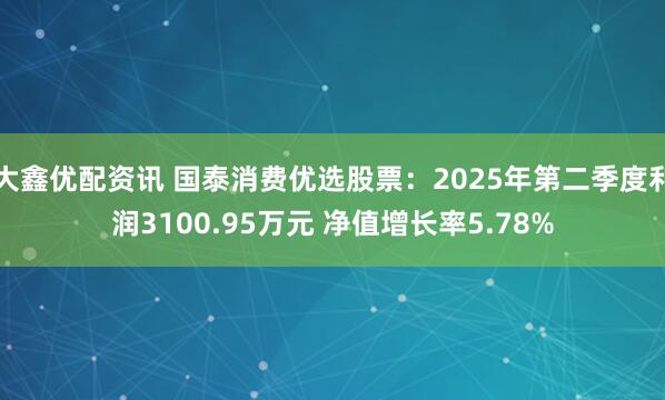 大鑫优配资讯 国泰消费优选股票：2025年第二季度利润3100.95万元 净值增长率5.78%